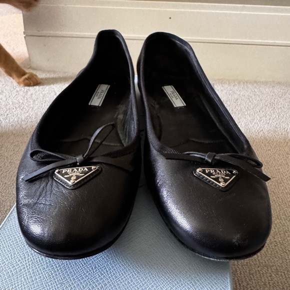 Prada Black Leather Loafers with Bow Detail - Picture 1 of 7